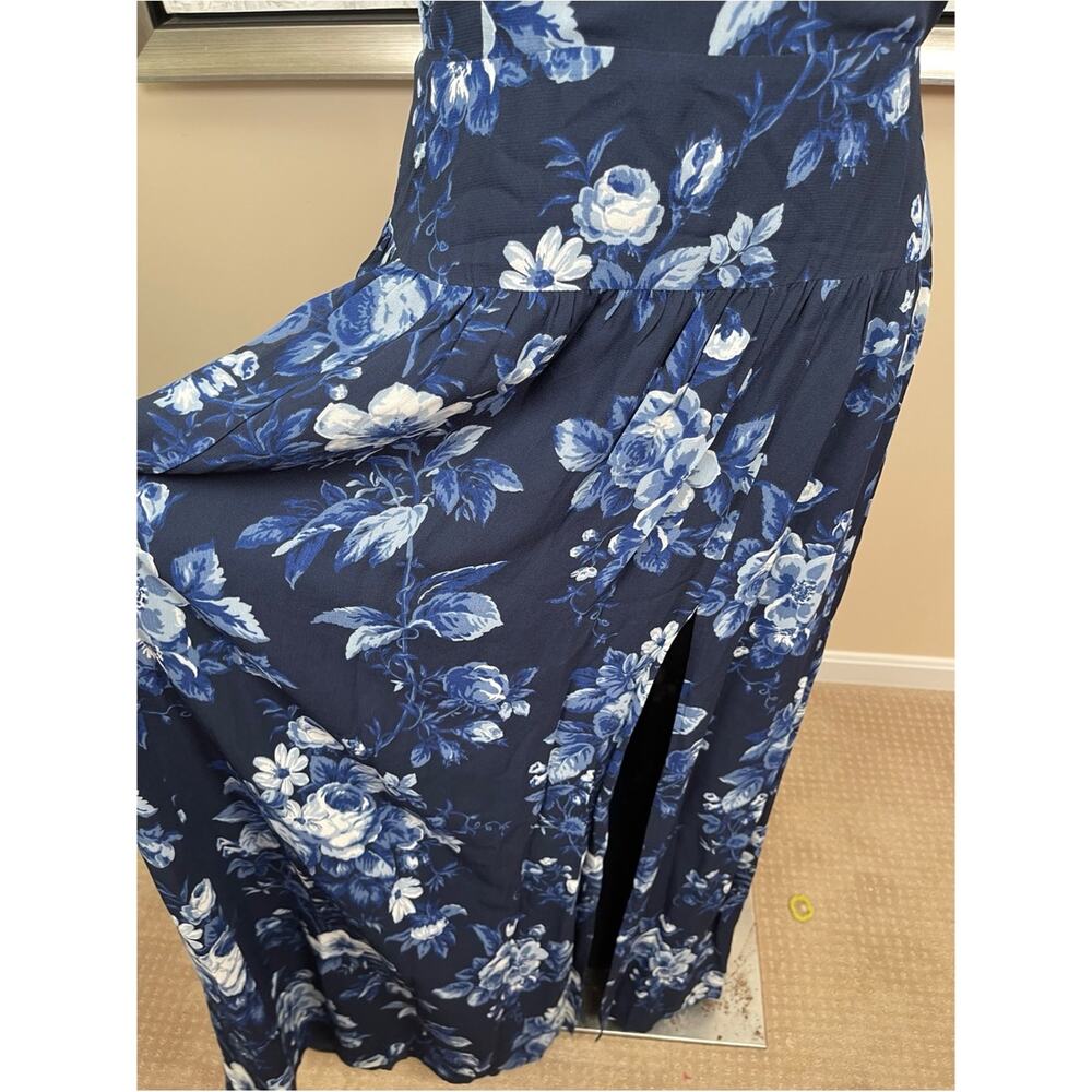 REFORMATION Leilani Floral Strapless Blue Maxi Dress Size 10 - Picture 4 of 7